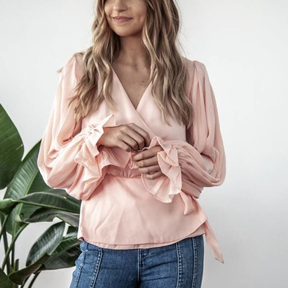 Line & Dot Gorgeous Mindy Peach Wrap Top Blouse XS